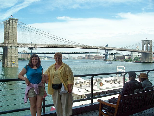 View of the Brooklyn Bridge from South Street Seaport