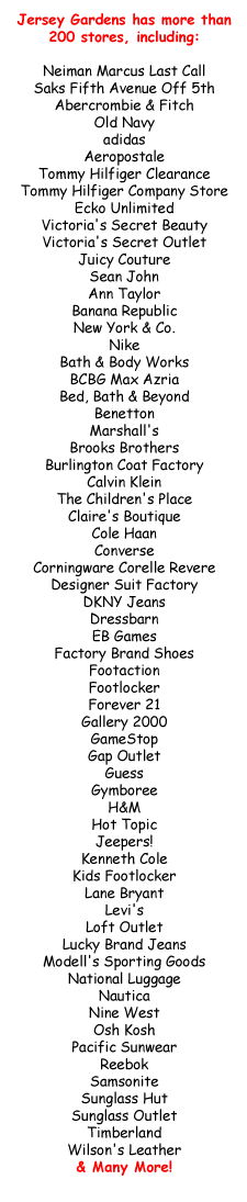 Jersey Gardens Outlet Shops list